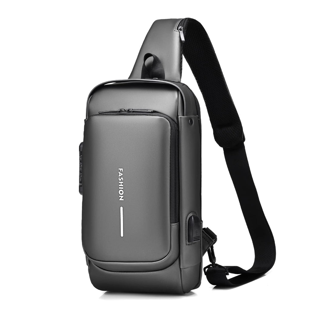 FANDARE Anti-theft Sling Bag Business Men Bag Chest Crossbody bags with USB Charging Port Waterproof Small Backpack for Outdoor Work Hiking Running Sport Travel Bag Gray