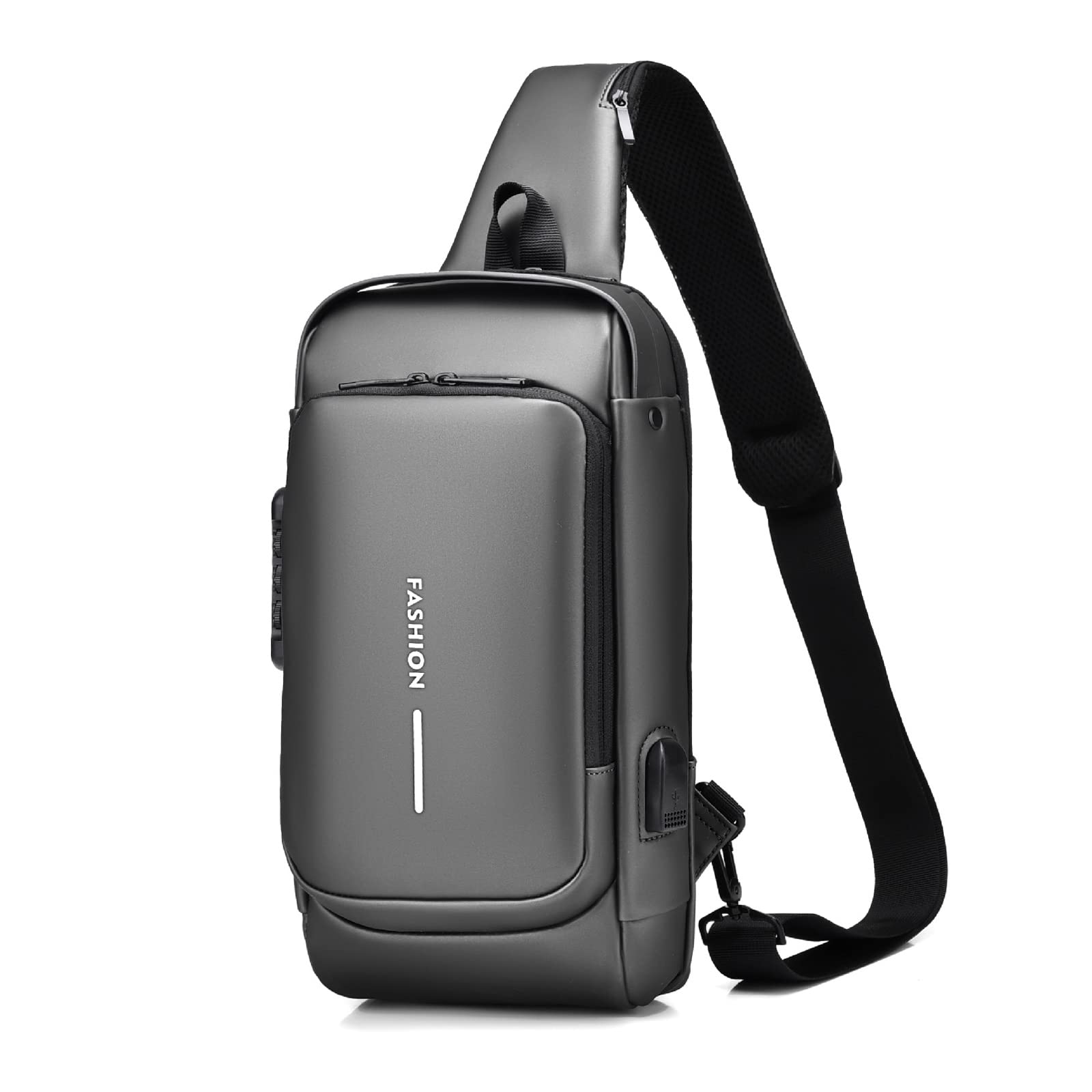 FANDARE Anti-theft Sling Bag Business Men Bag Chest Crossbody bags with USB Charging Port Waterproof Small Backpack for Outdoor Work Hiking Running Sport Travel Bag Gray