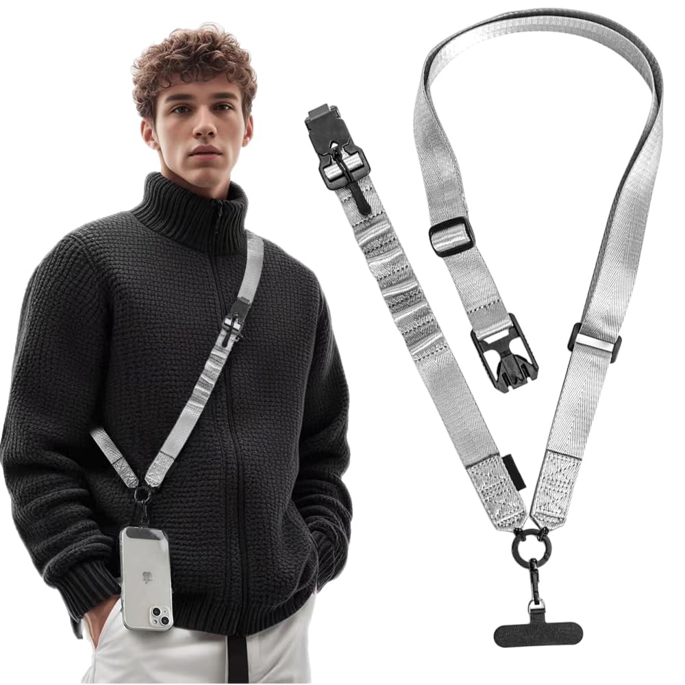 Turkalla Phone LanyardAdjustable Crossbody Phone Lanyard with Magnetic Buckle Nylon Phone Strap with Patch for Most Phone (B)